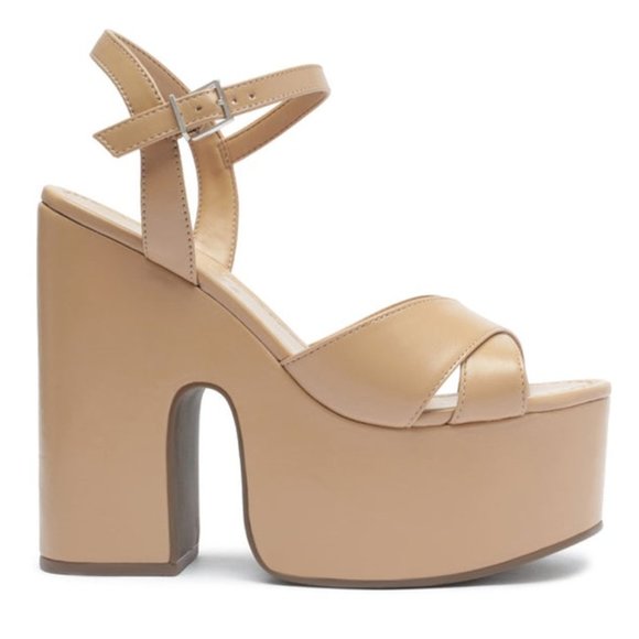 SCHUTZ Keefa Cutout Tan Nappa Leather Platform Boho Chic Sandals Size 9.5 NWOB - Picture 1 of 8